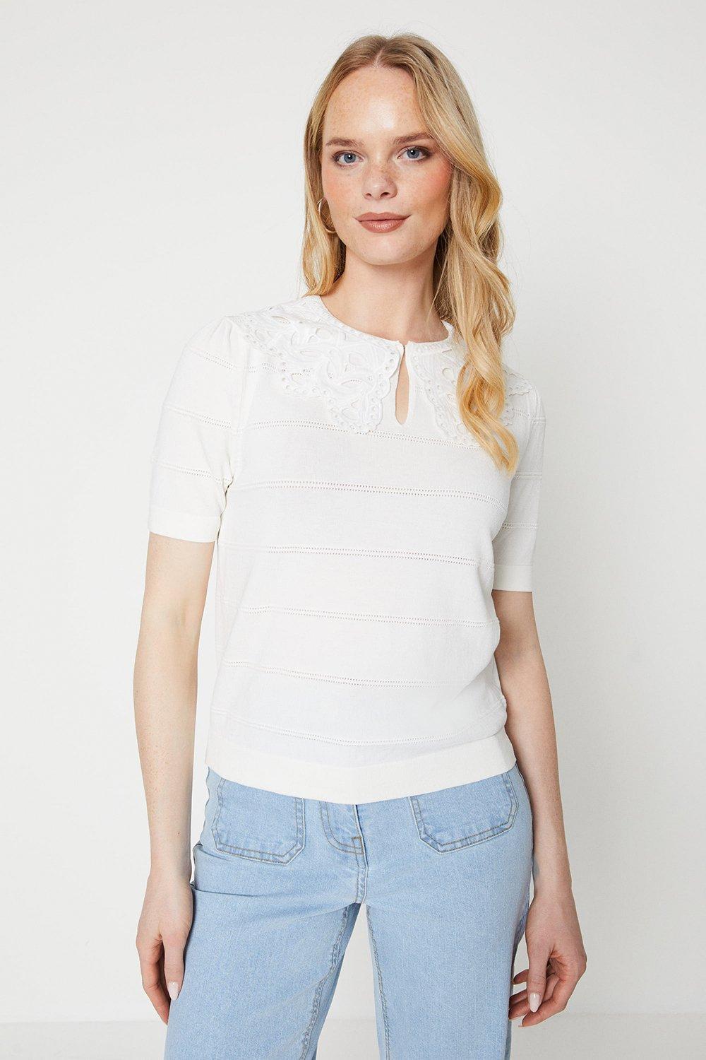 Oasis Rib Knit Tie Detail Collared Top