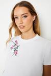Oasis Floral Embroidered Gathered Sleeve Tshirt thumbnail 1