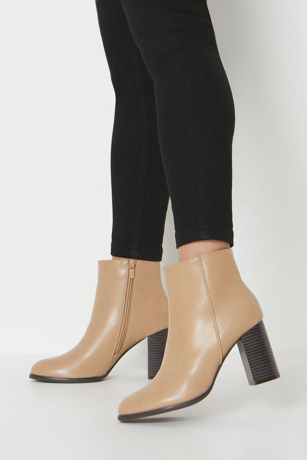June Almond Toe High Stacked Block Heel Ankle Bootstaupe