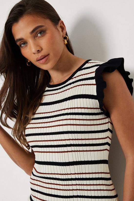Oasis Petite Contrast Frill Stripe Knitted Midi Dress 2