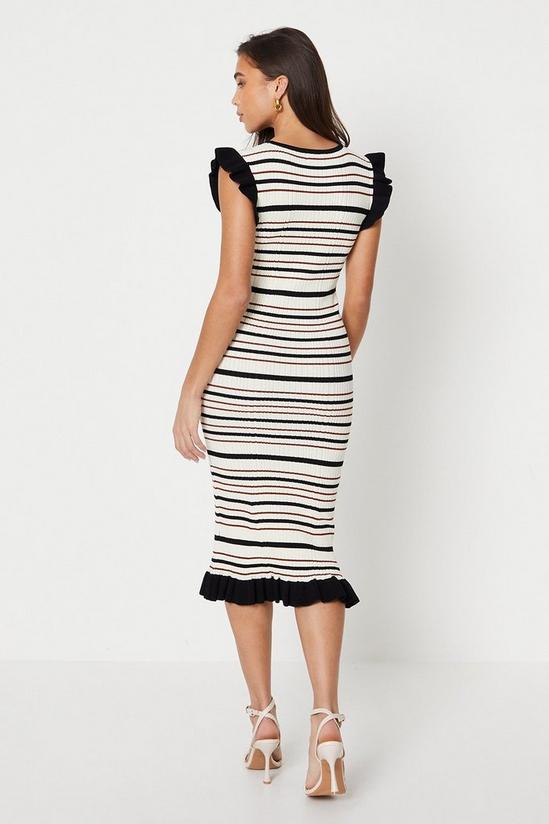 Oasis Petite Contrast Frill Stripe Knitted Midi Dress 3