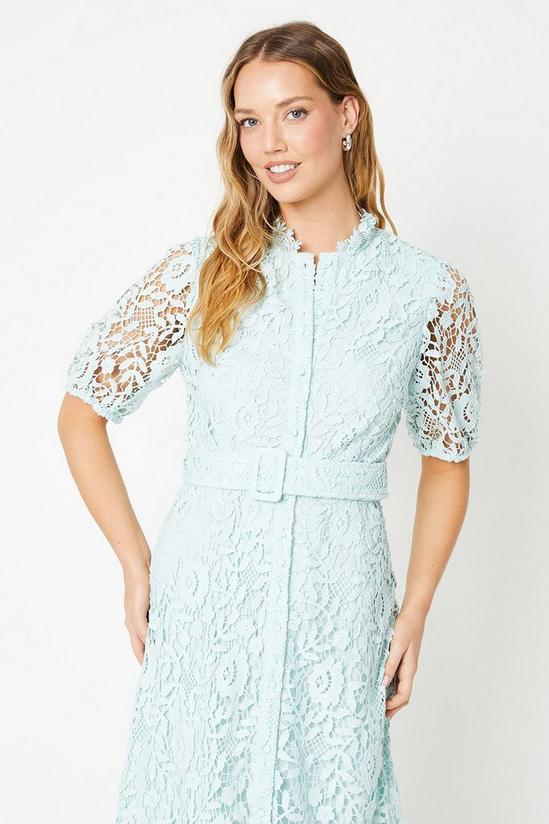 Oasis Puff Sleeve Lace Midi Shirt Dress 4