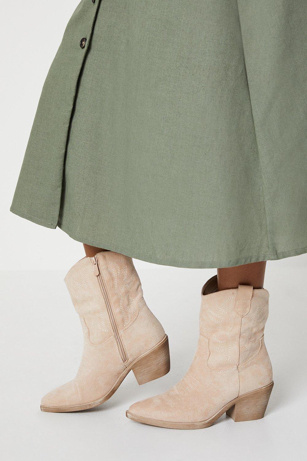June Embroidered Western Ankle Boots