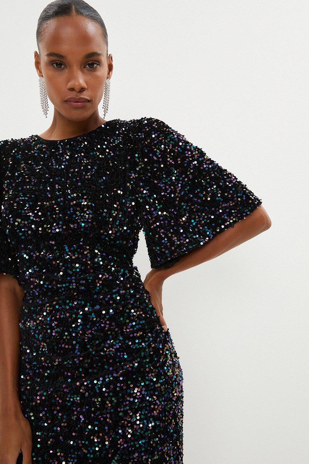 Dresses | Sequin Flare Sleeve Midi Dress | Coast