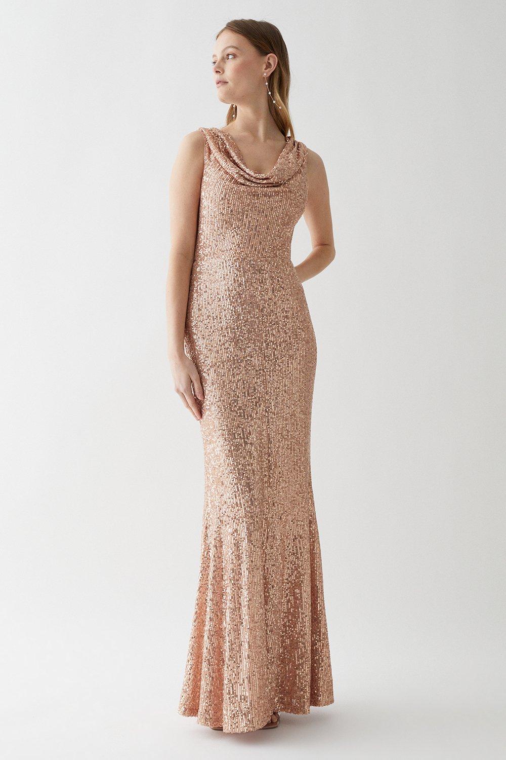 Dresses Drape Cowl Neck Sequin Bridesmaid Maxi Dress Coast