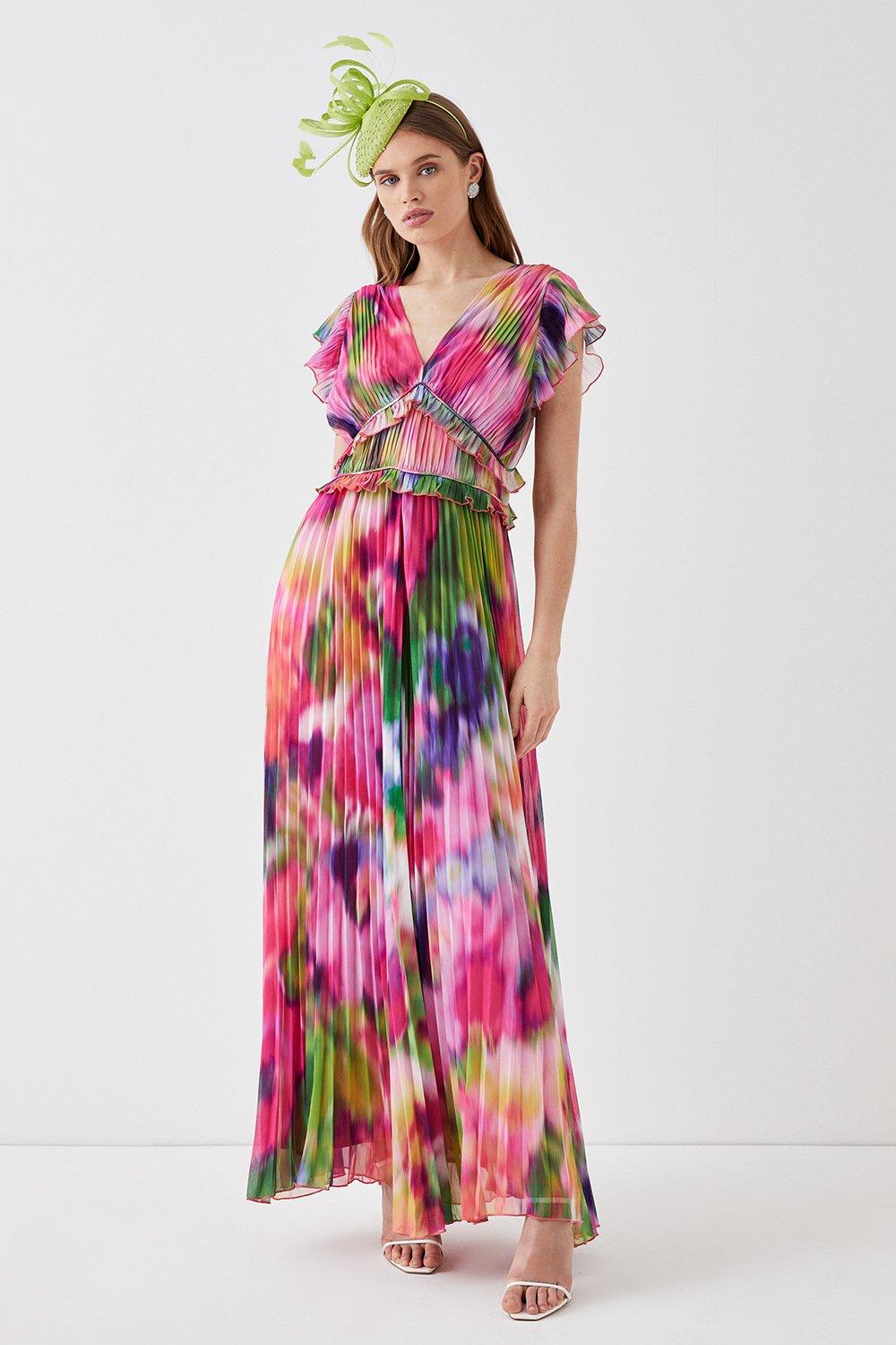 Coast katie print 2025 pleated maxi dress