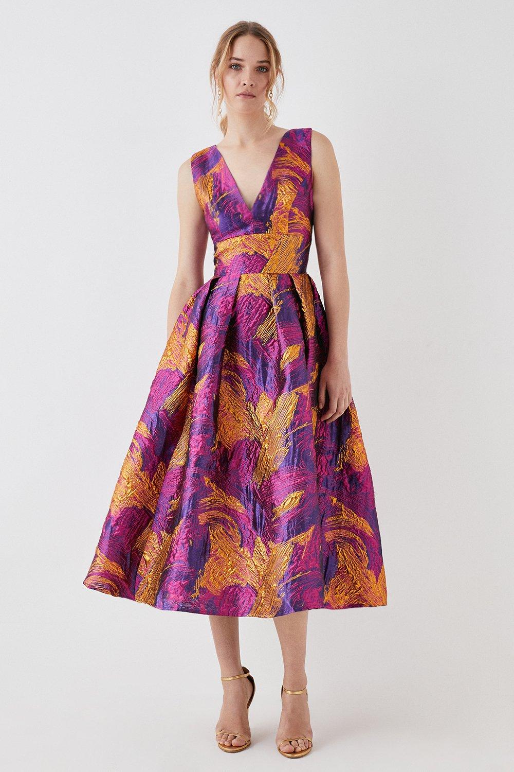 Dresses Plunge Neck Jacquard Midi Dress Coast