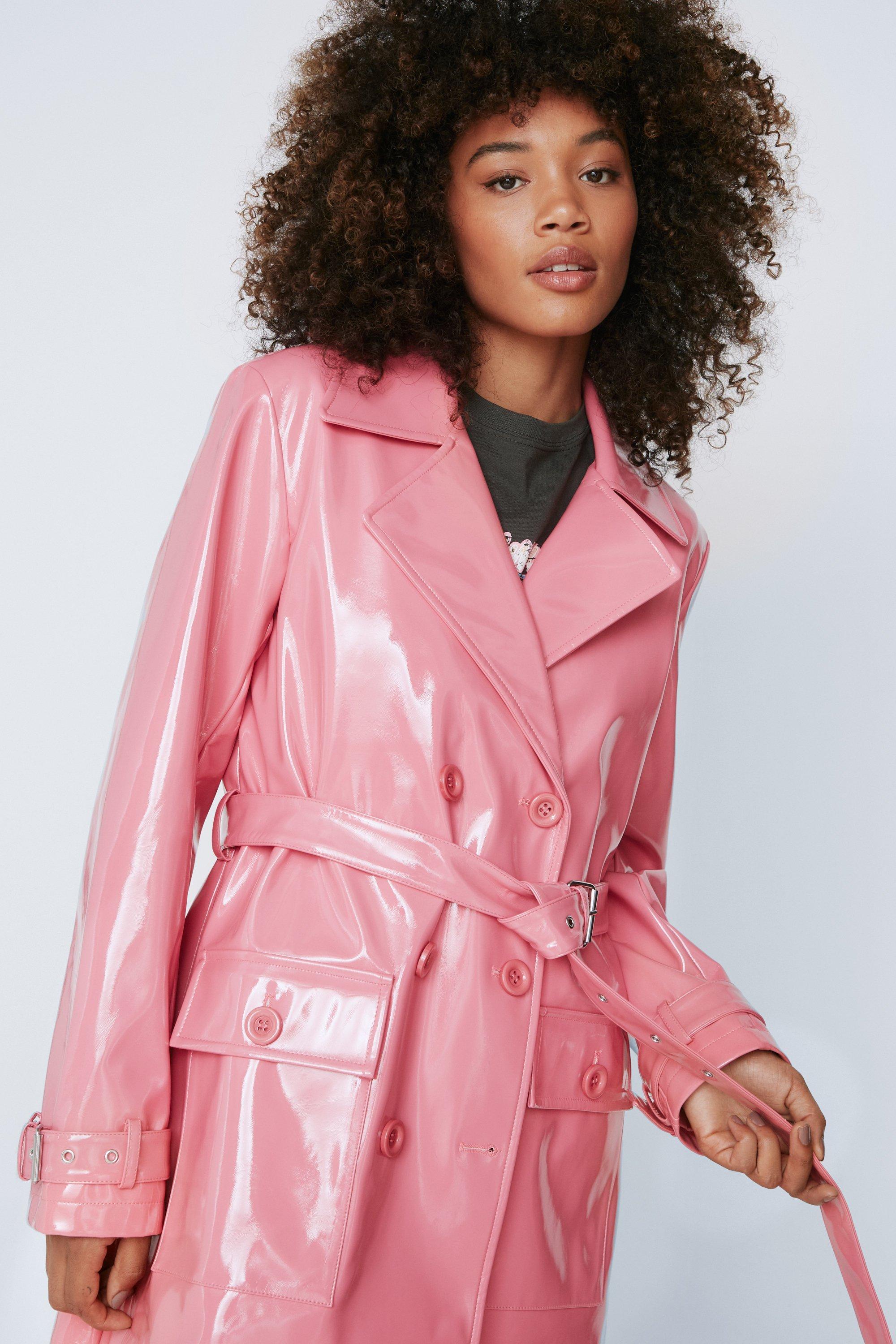 Pink vinyl trench clearance coat