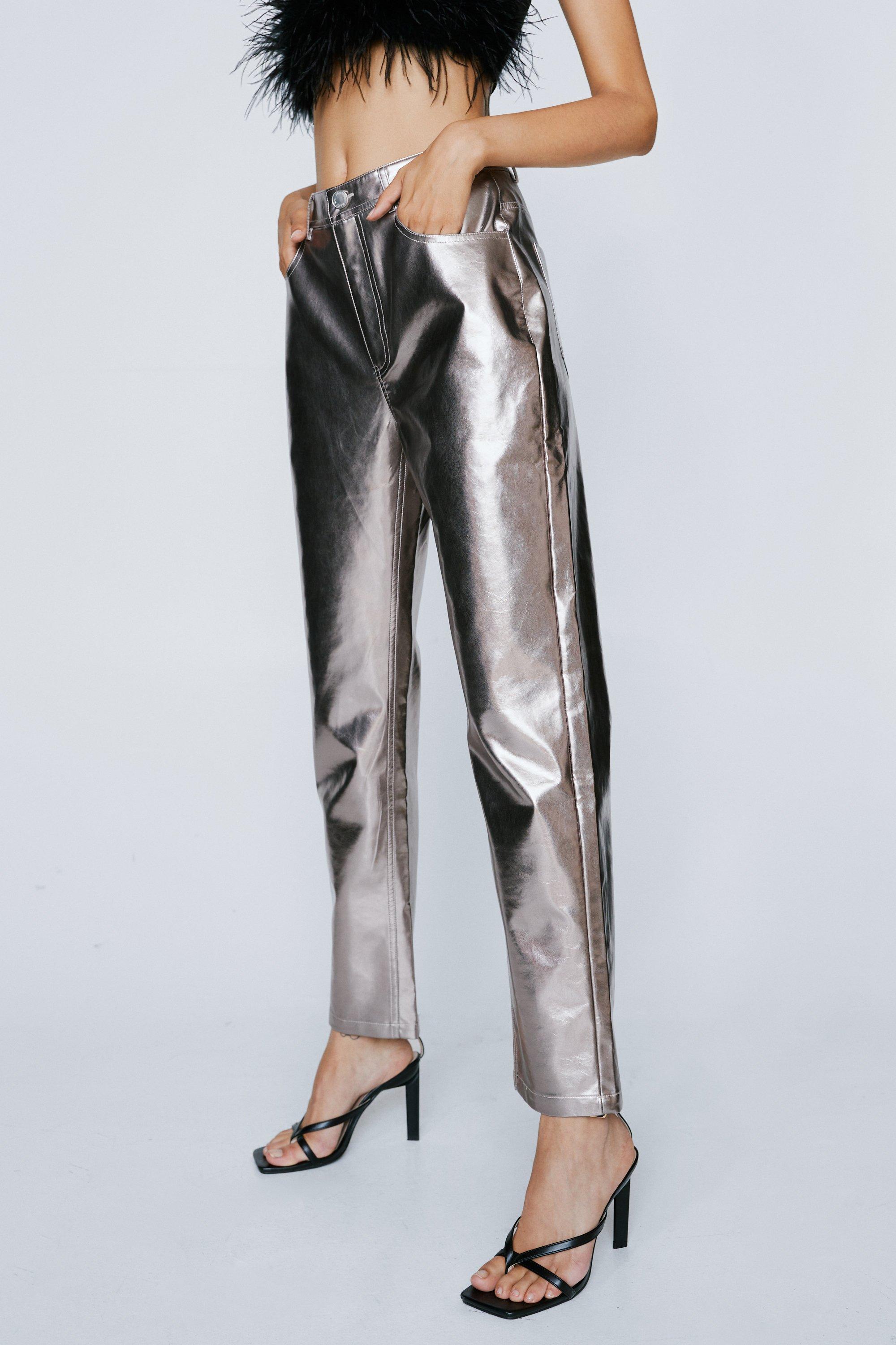 Silver faux outlet leather pants