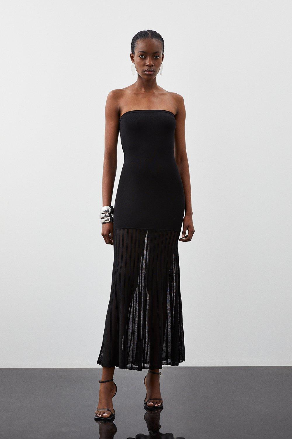 Misspap Sheer Knitted Bandeau Maxi Dress