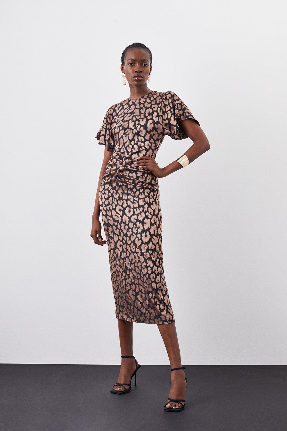 Dresses Animal Jacquard Ruched Front Crepe Tailored Midi Dress