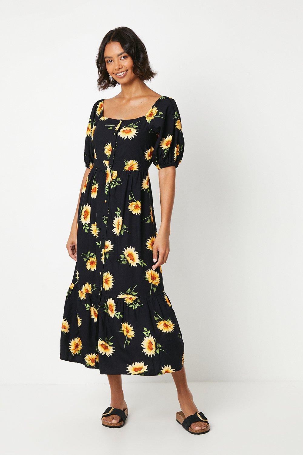 Dresses | Black Floral Button Front Midi Dress | Dorothy Perkins