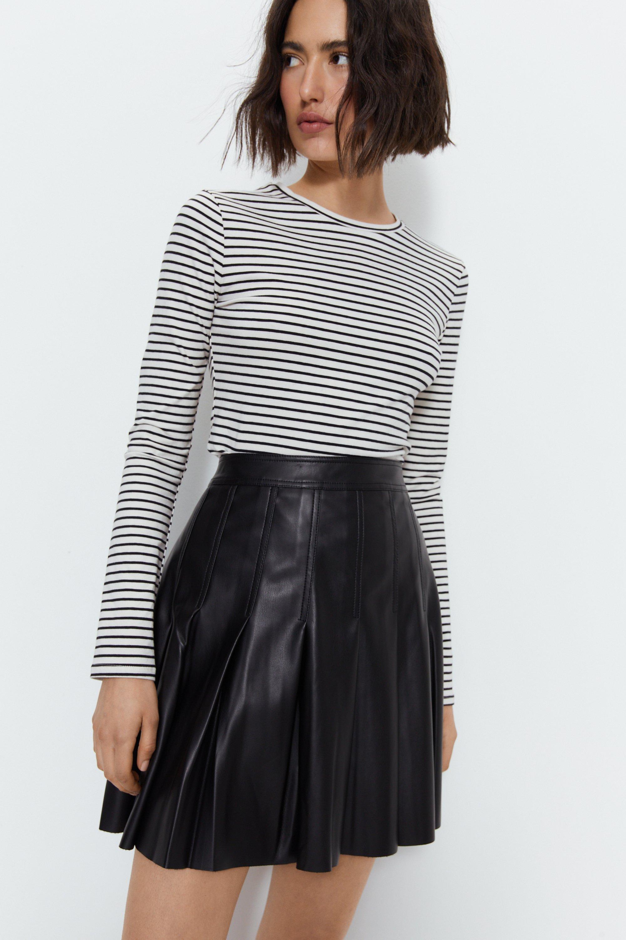 Faux leather shop pleated skirt oasis