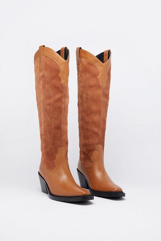 Boots | Leather & Suede Knee High Western Boot | Warehouse