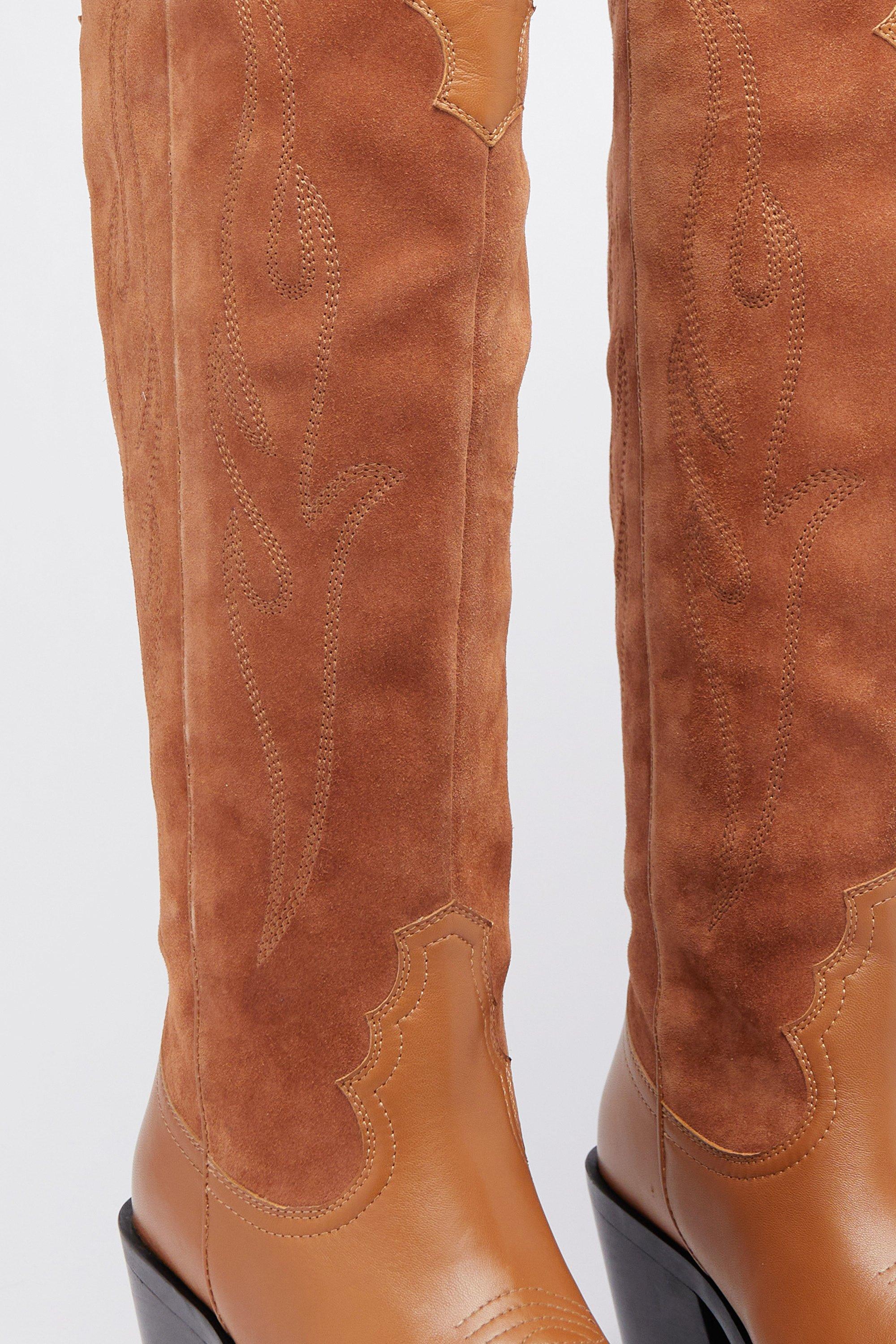 Leather & Suede Knee High Western Boot