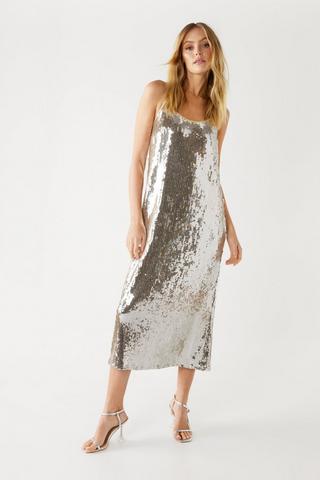 LONG CAMISOLE DRESS - Silver
