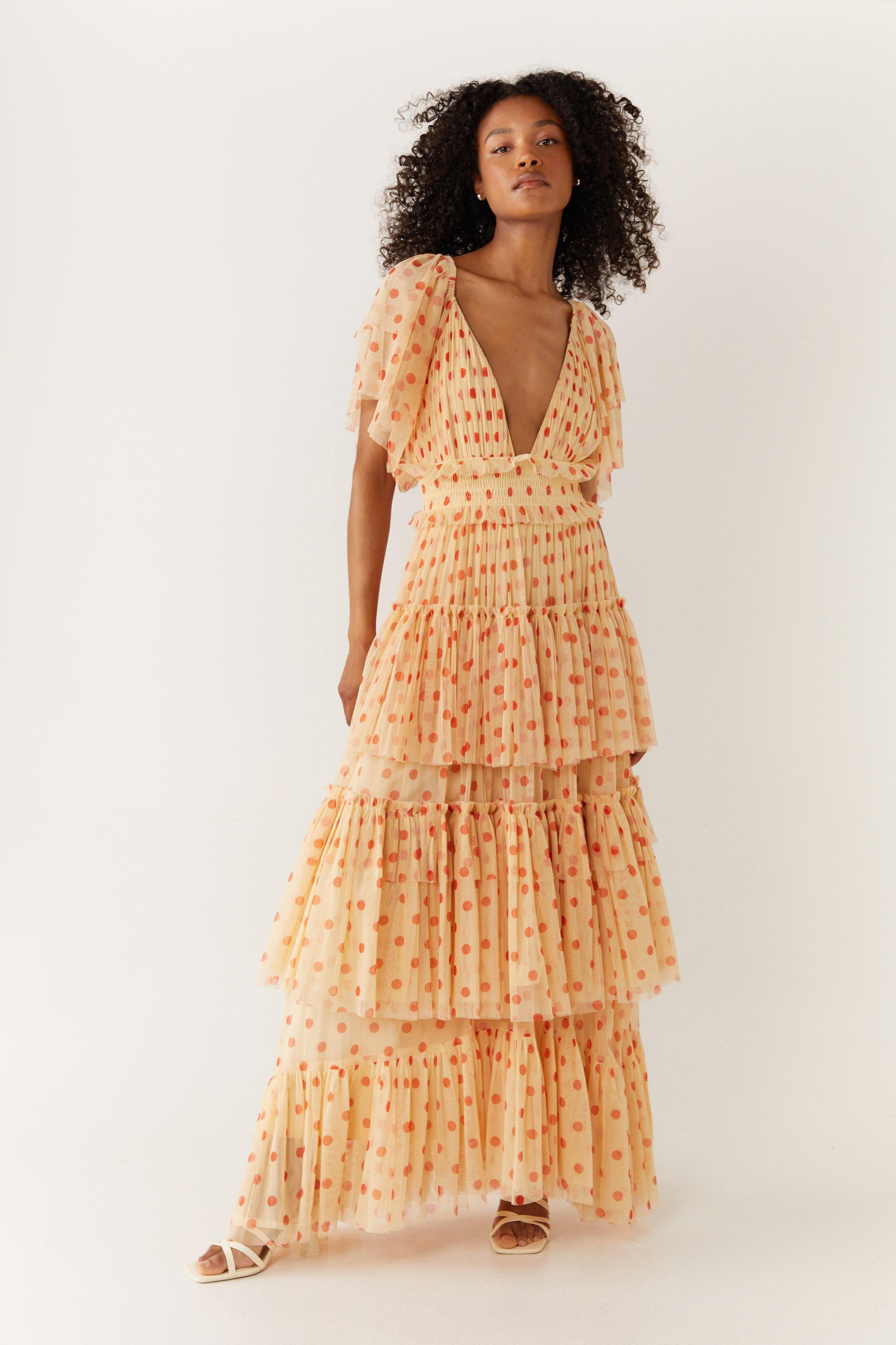 Oasis spot store tiered maxi dress