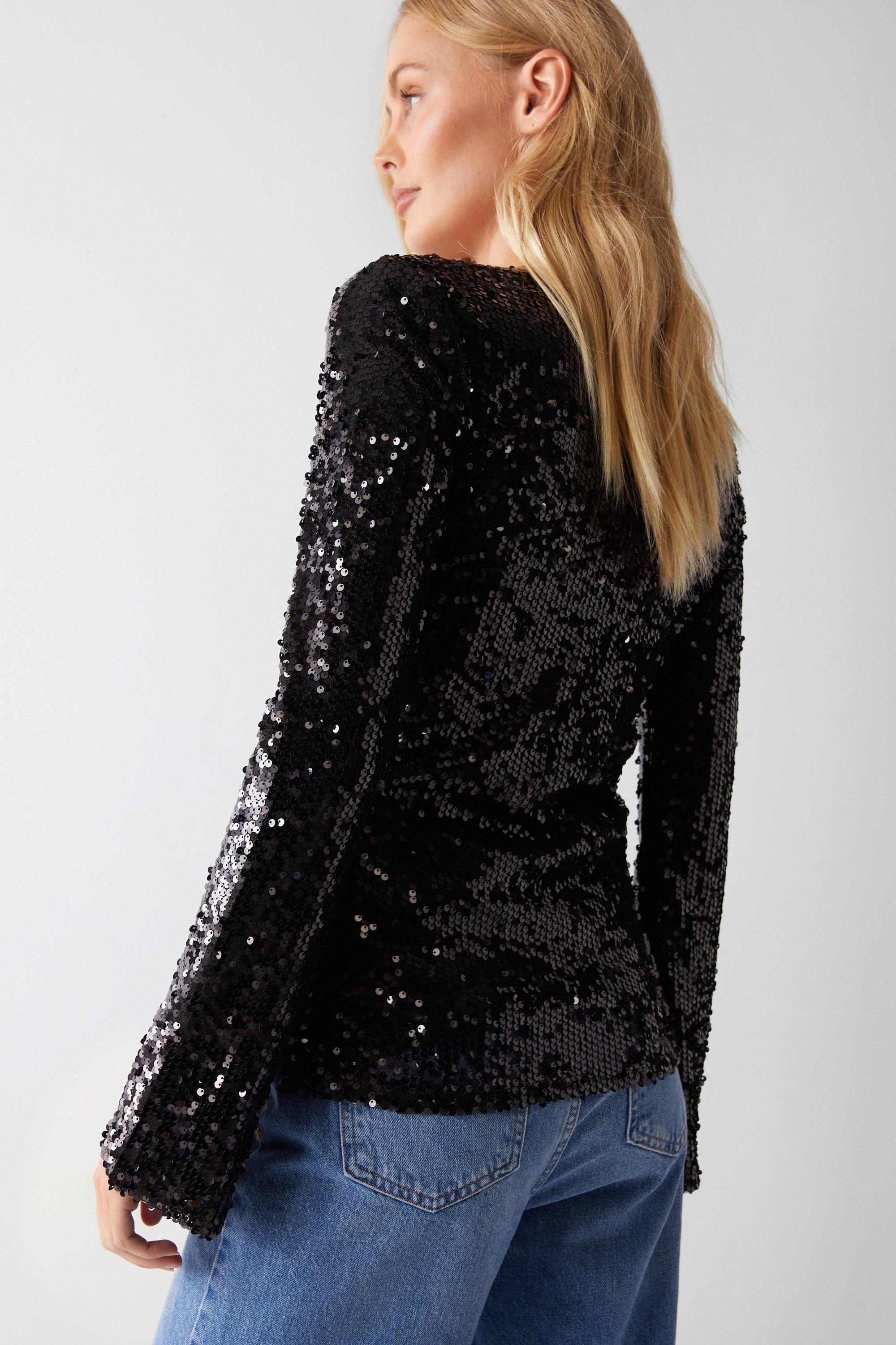 Tops | Slash Neck Sequin Top | Warehouse