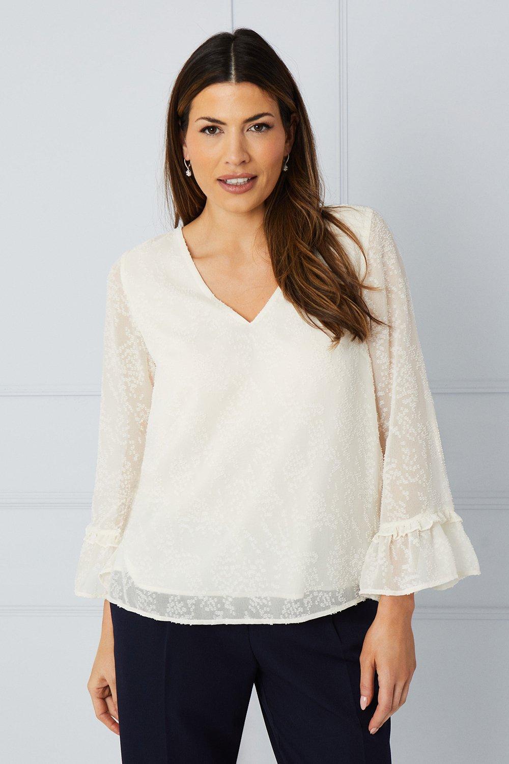 Tops | Ruffle Detail V Neck Blouse | Wallis