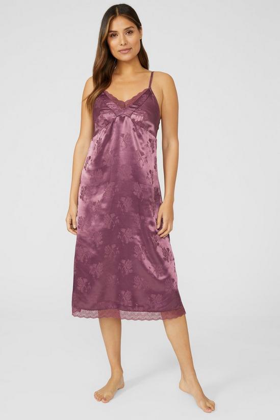 Premium Satin Floral Jacquard Lace Nightie Slip Dress