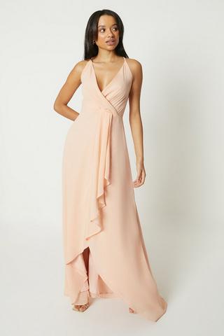 Oasis Strappy Mesh Tiered Maxi Dress, Nude/Blush Pink - Dresses
