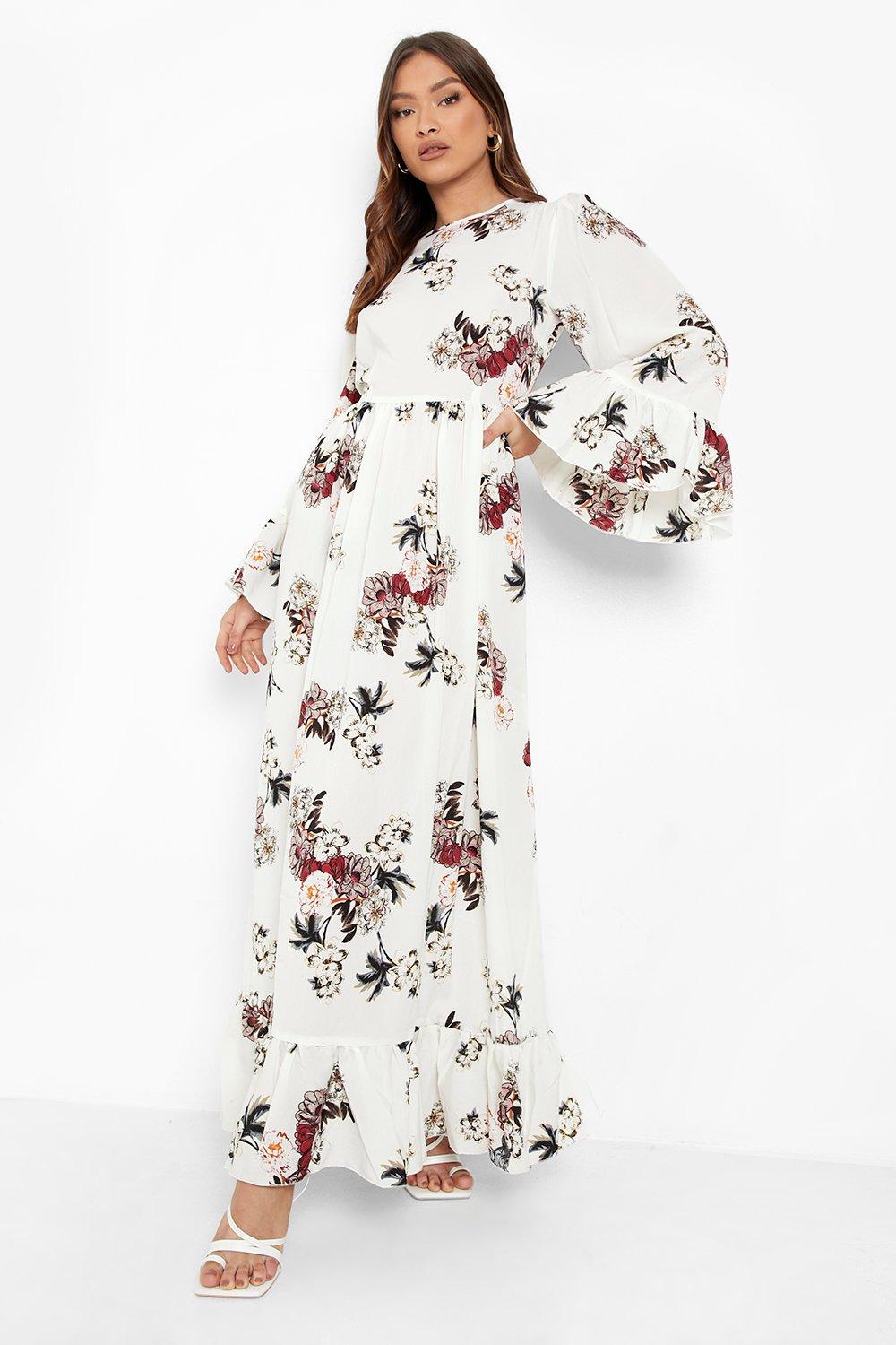 Maxi dress hotsell with ruffle sleeves