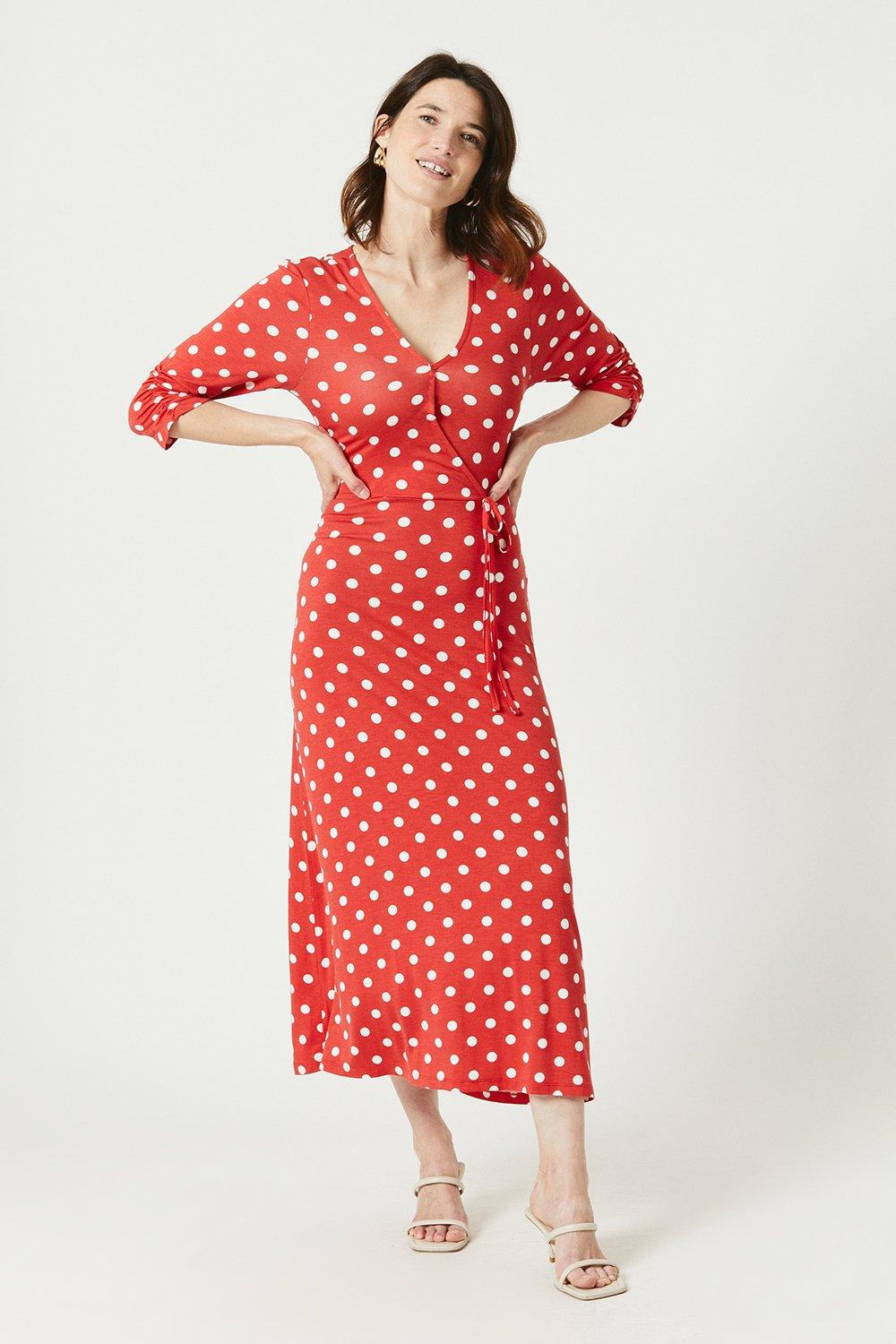 Red spot 2024 wrap dress