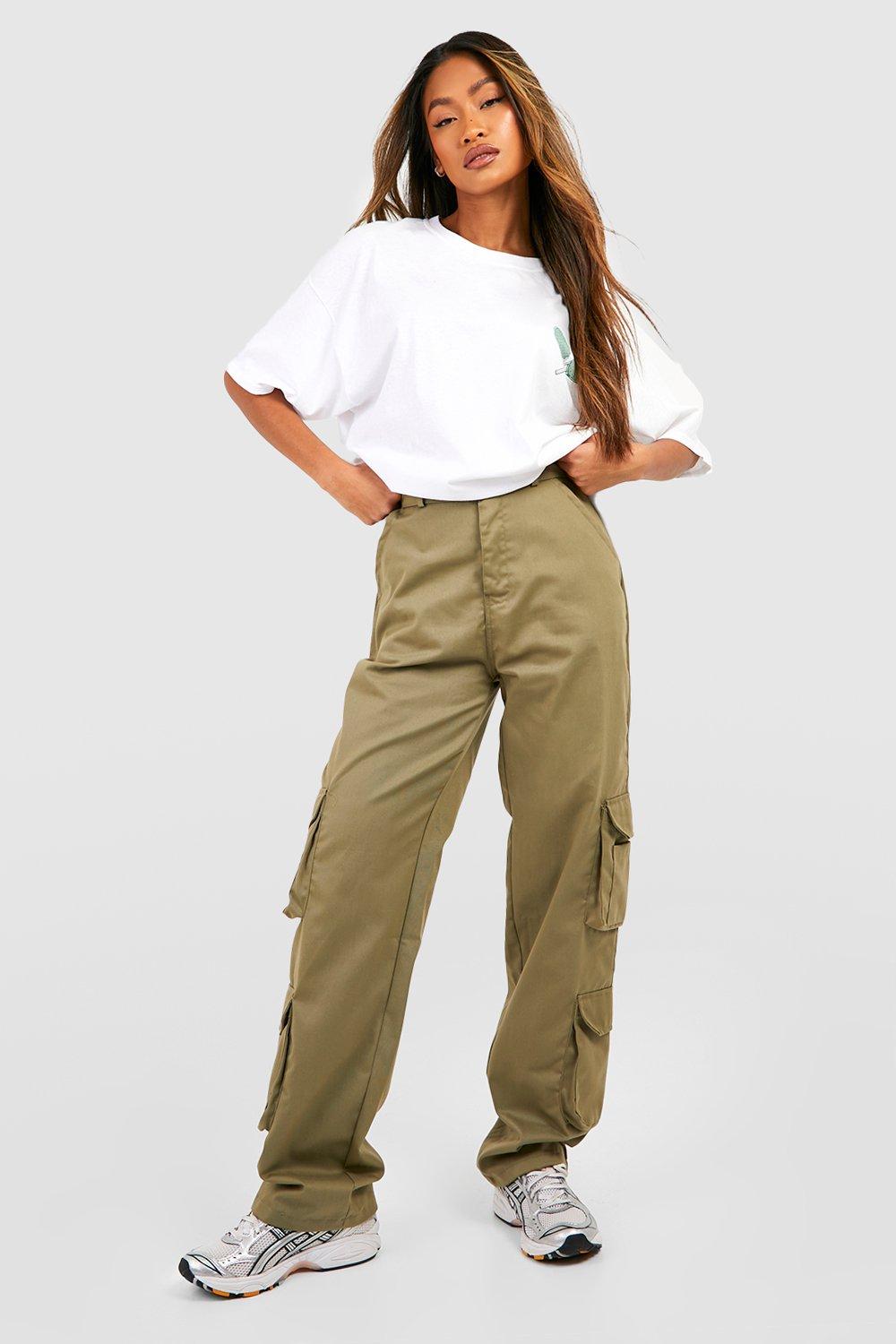 Trousers, High Waisted Straight Fit Cargo Pants