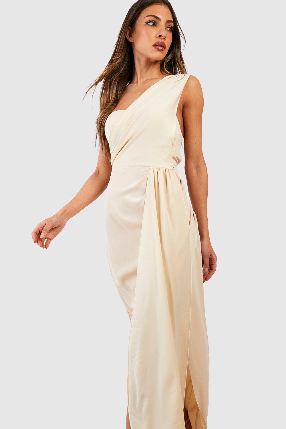 Satin Drape One Shoulder Maxi Dress