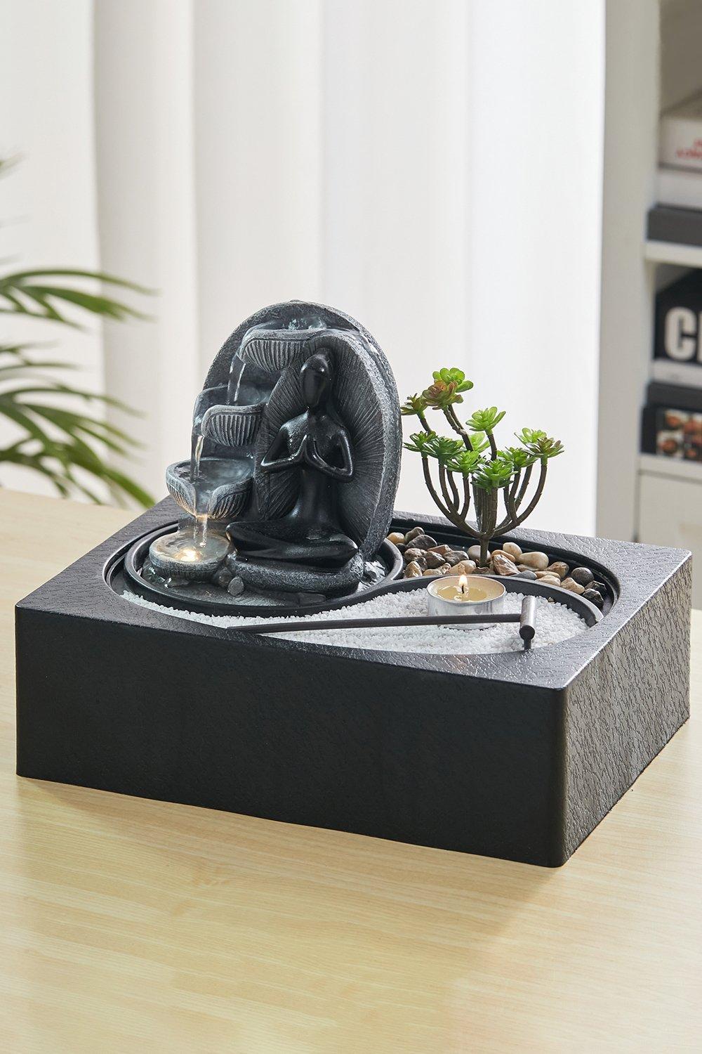 Garden Decor | Meditator Statue Tabletop Water Fountain with LED Light ...