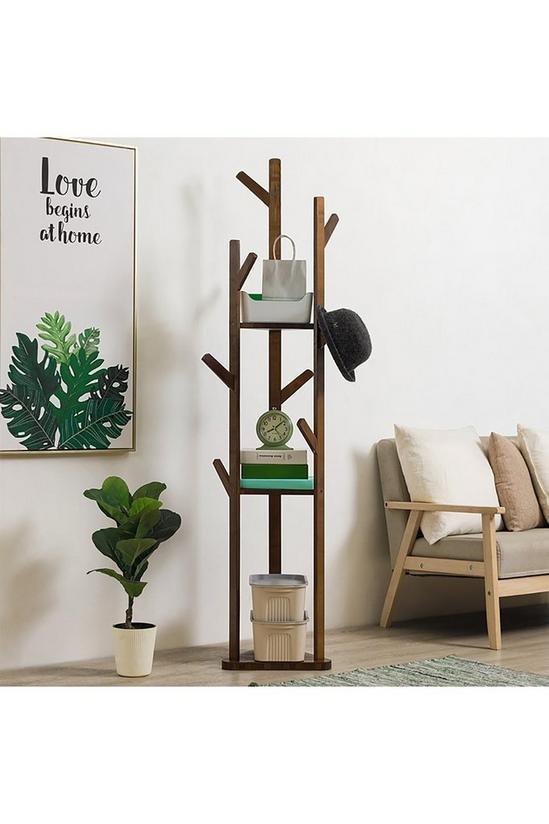 Living and Home Wooden Coat Rack Stand with 3 Shelves for Entryway 3