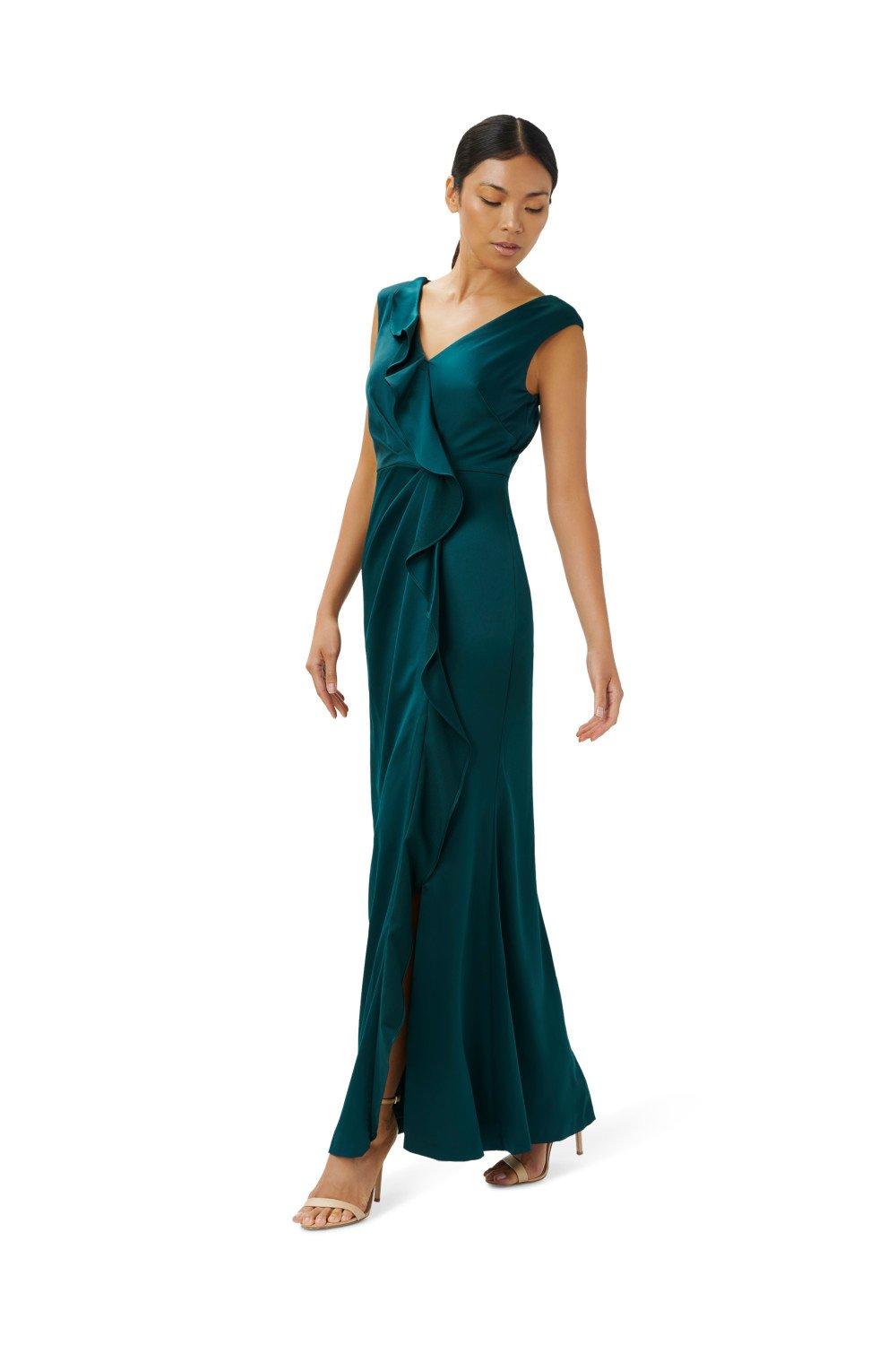 Dresses Satin Crepe Ruffle Gown Adrianna Papell