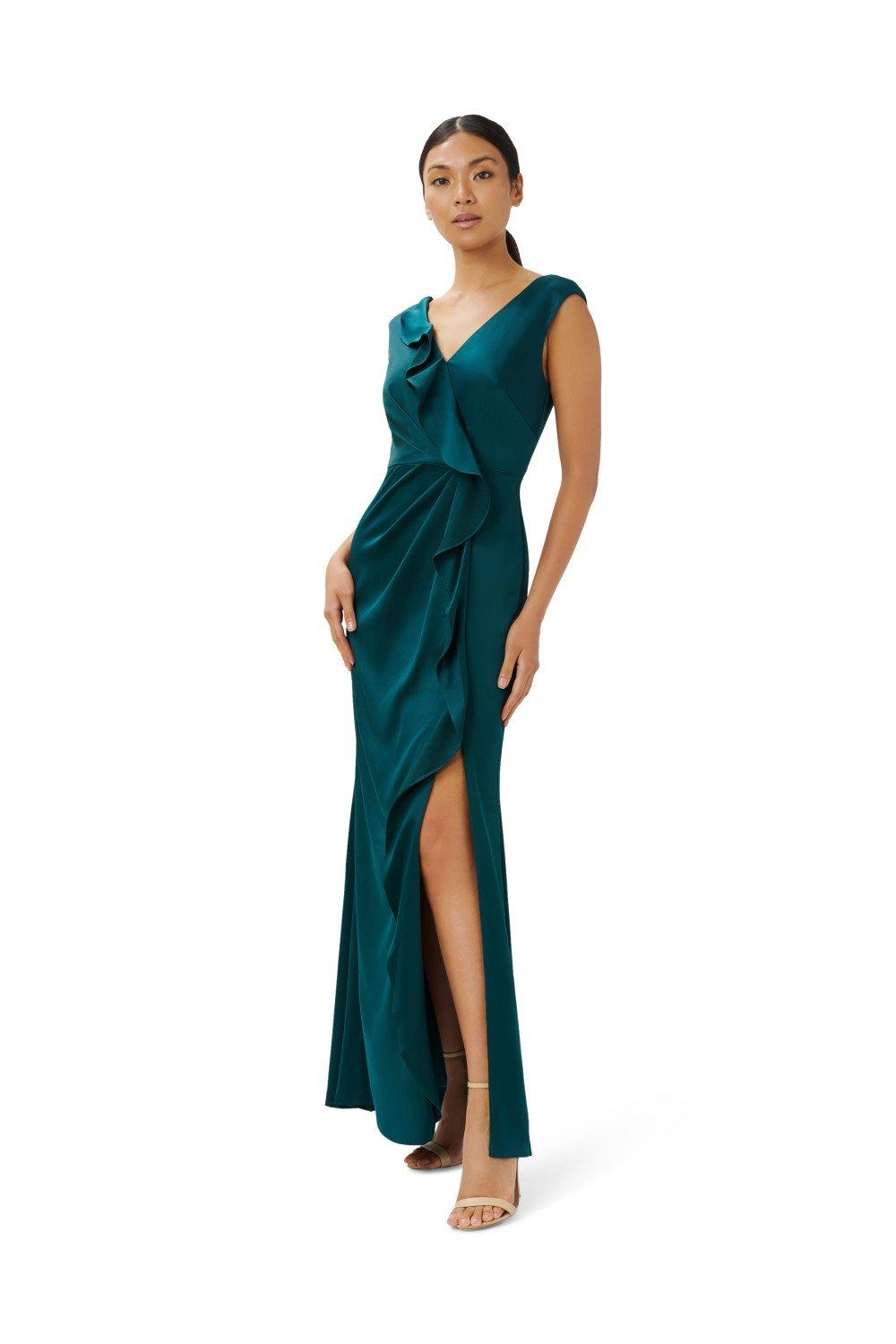 Dresses Satin Crepe Ruffle Gown Adrianna Papell