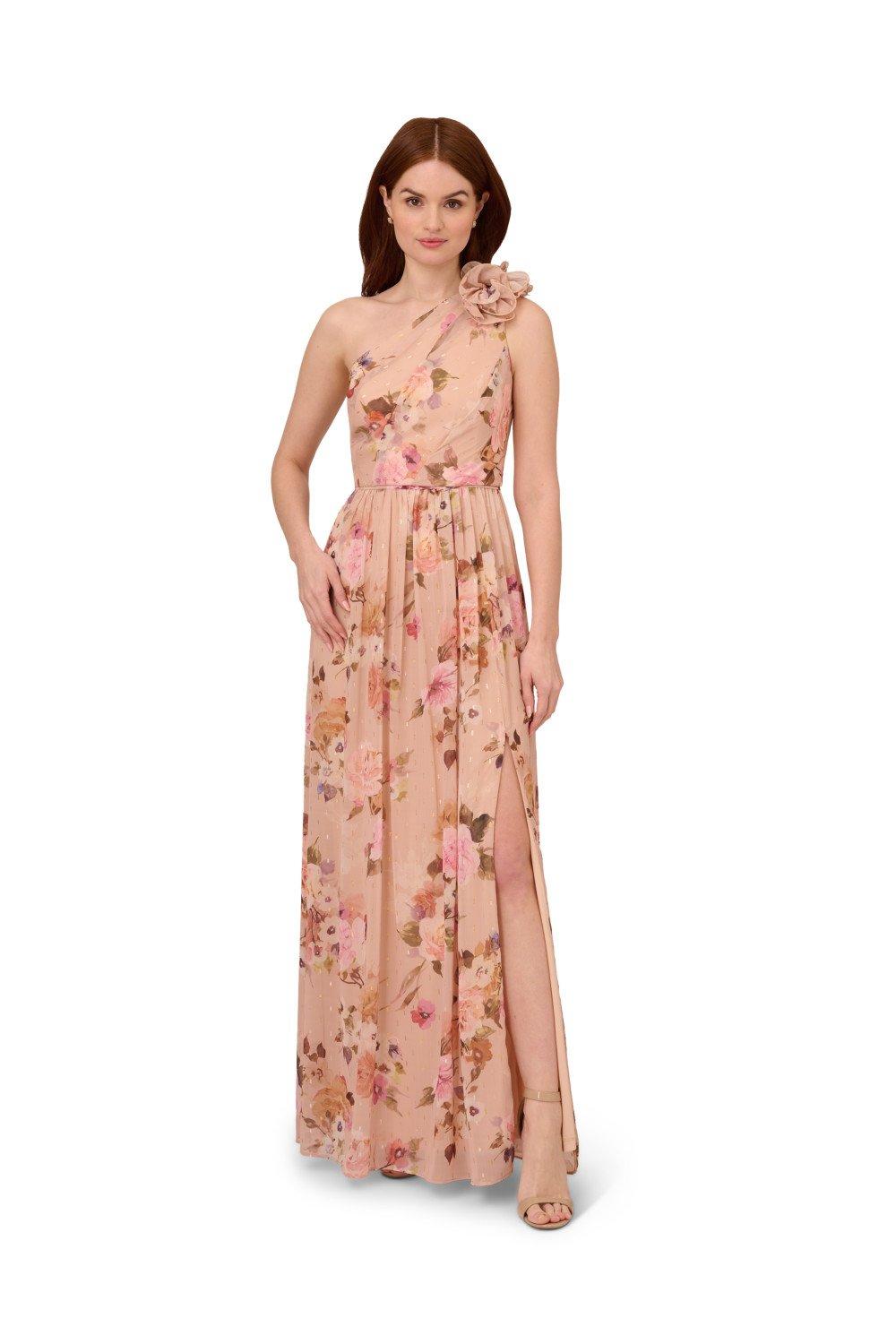 Dresses One Shoulder Chiffon Gown Adrianna Papell