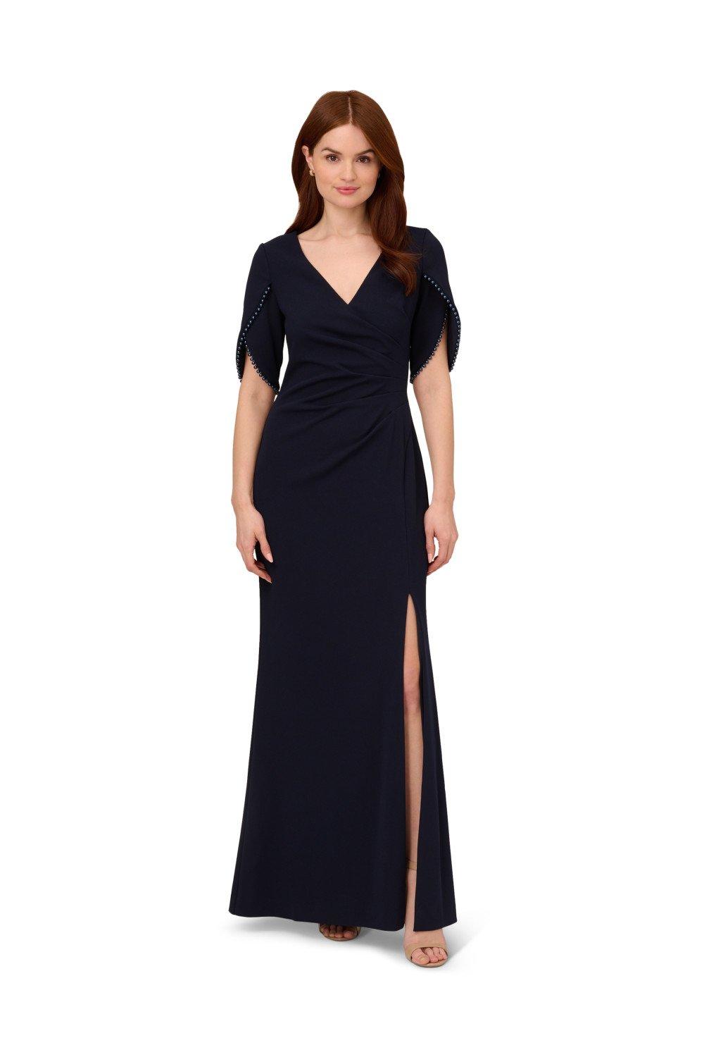 Dresses Pearl Trim Knit Crepe Gown Adrianna Papell