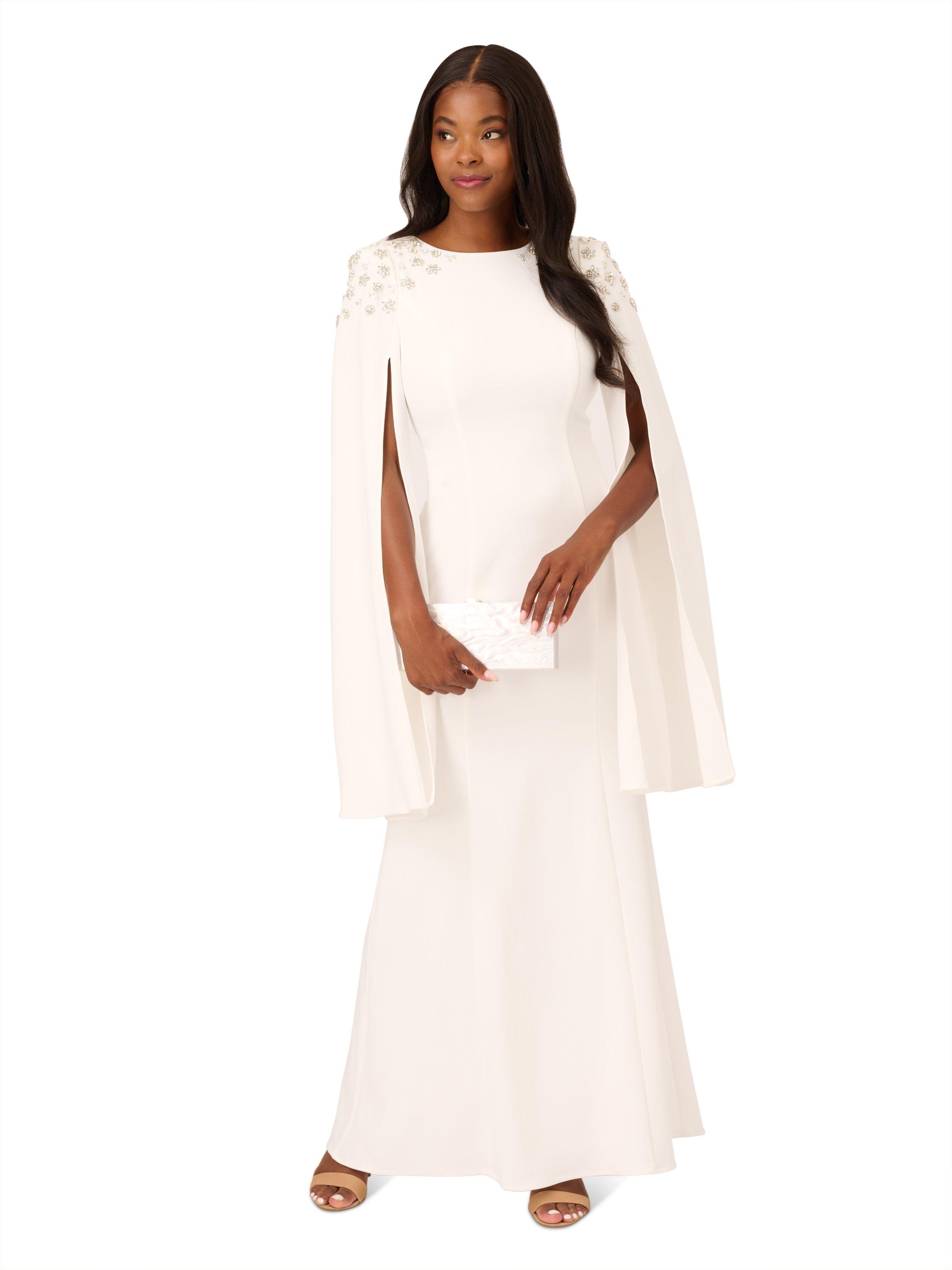 Dresses Crepe Beaded Cape Sleeve Gown Adrianna Papell