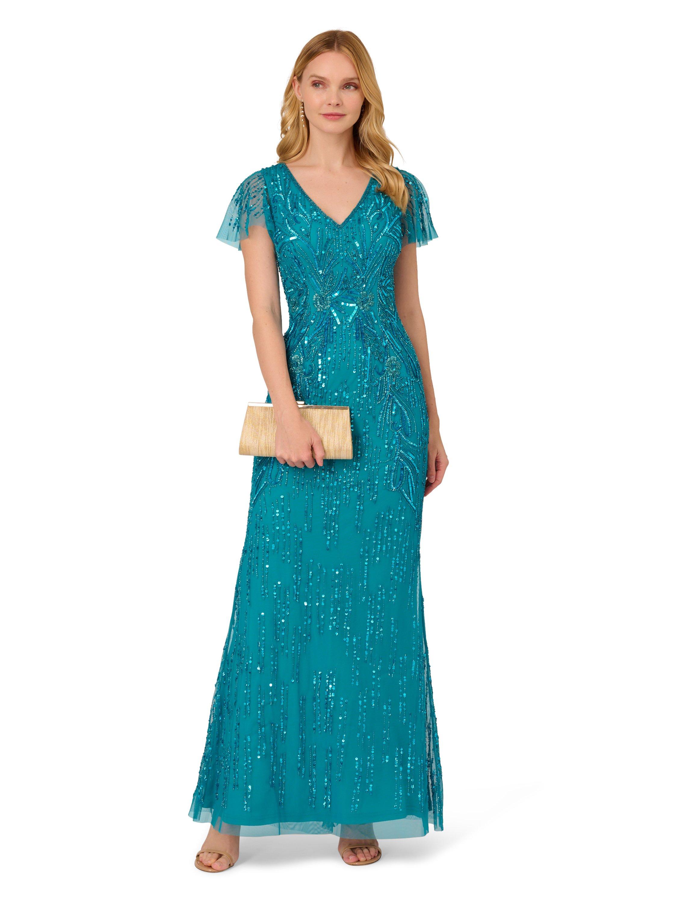 Dresses Flutter Sleeve Beaded Gown Adrianna Papell