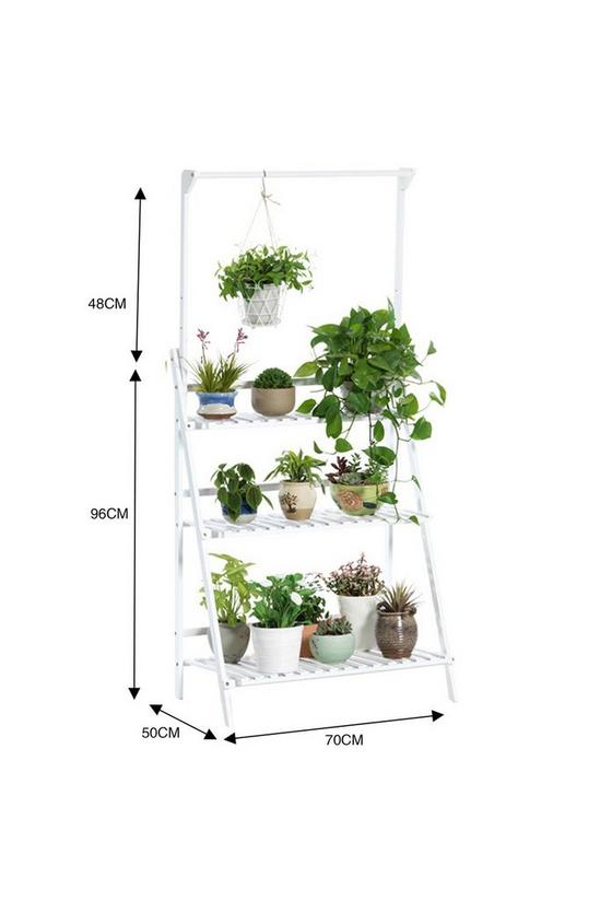 Living and Home 3-Tier Foldable Wooden Ladder Shelf with Hanging Rod 2