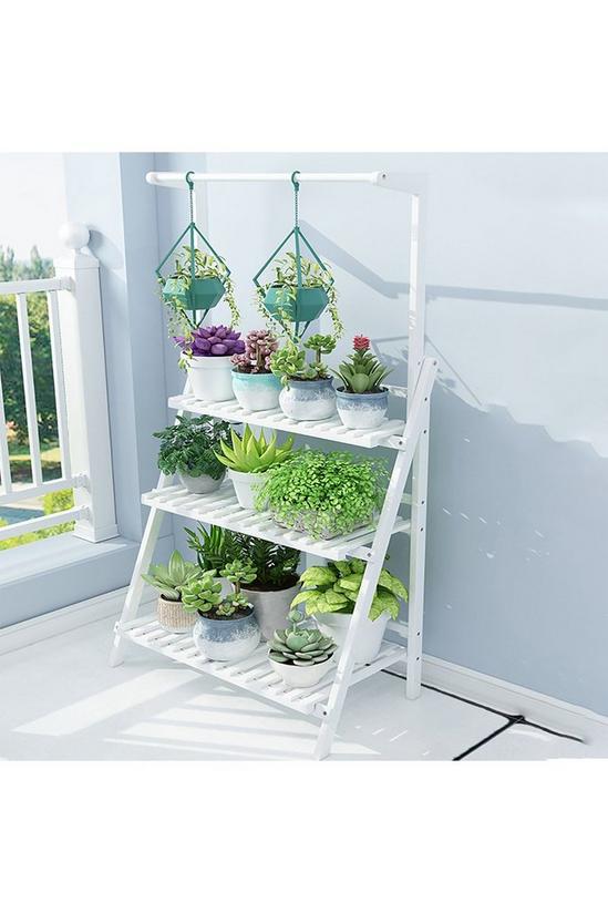 Living and Home 3-Tier Foldable Wooden Ladder Shelf with Hanging Rod 4