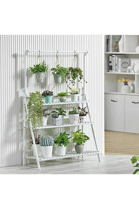 Living and Home 3-Tier Foldable Wooden Ladder Shelf with Hanging Rod 5