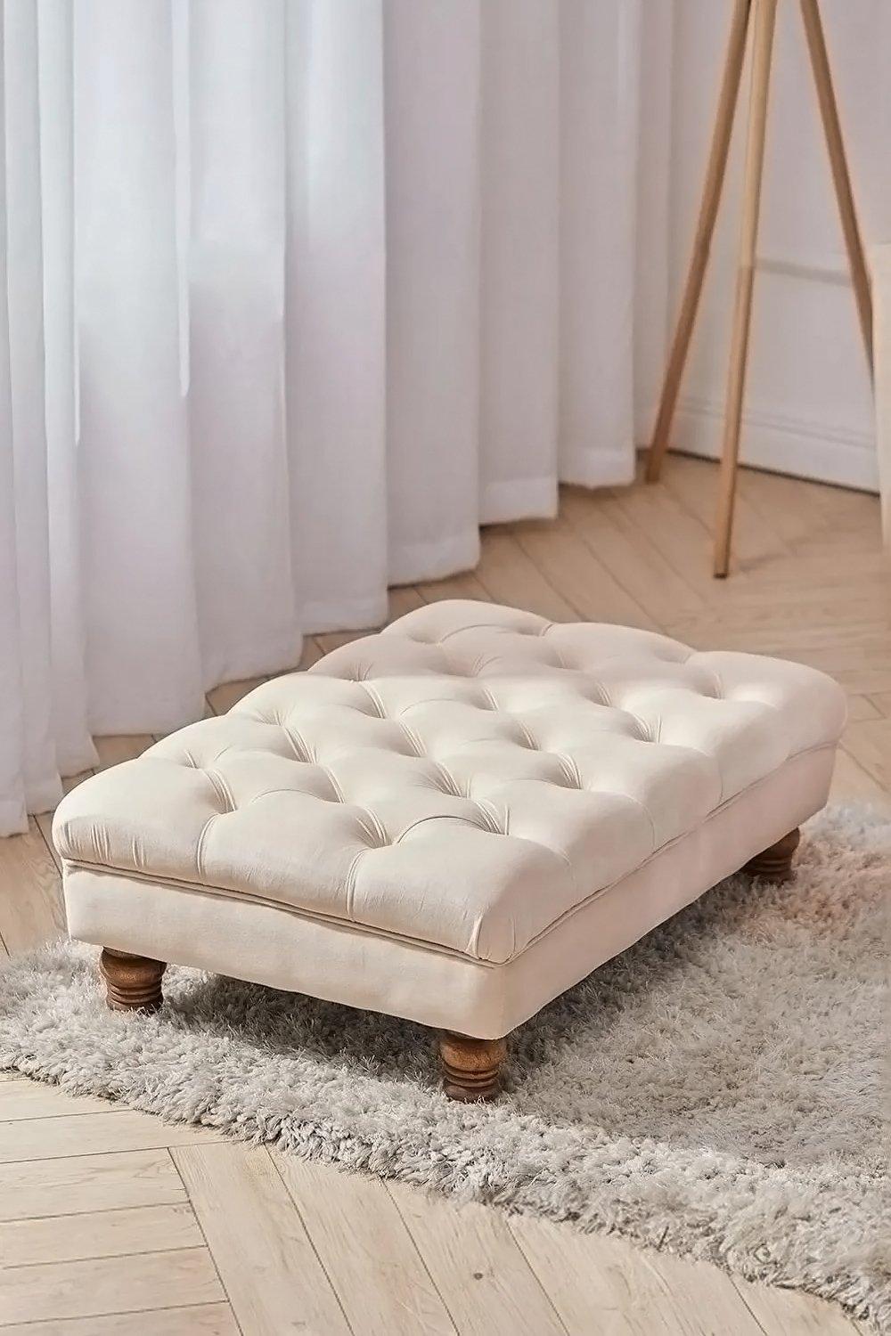 Square beige store ottoman