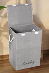 Living and Home 72L Cotton and Linen Waterproof Foldable Laundry Baskets Laundry Hamper with Lid and Rope Handles thumbnail 1