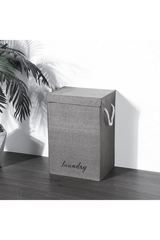 Living and Home 72L Cotton and Linen Waterproof Foldable Laundry Baskets Laundry Hamper with Lid and Rope Handles 3