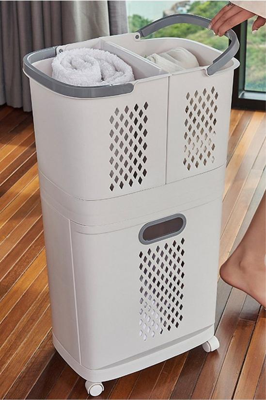 Living and Home 3 Compartment Laundry Baskets Laundry Sorter Rolling Laundry Hamper 1