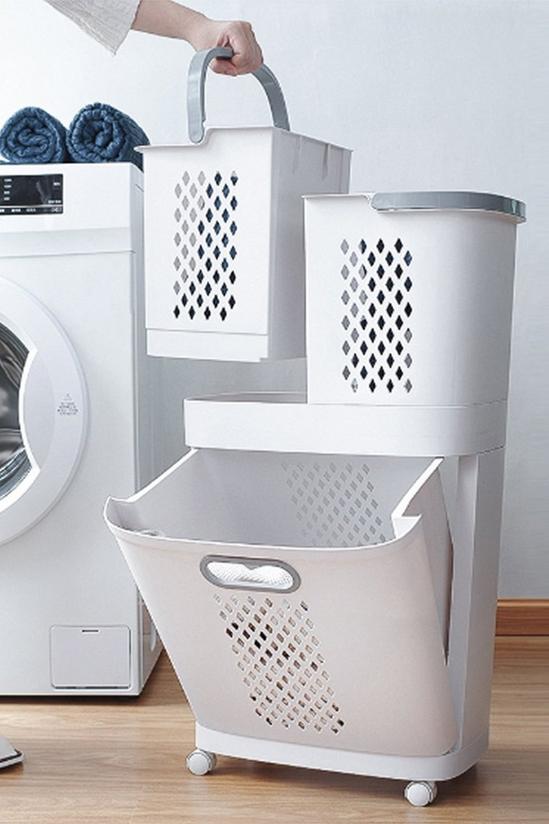 Living and Home 3 Compartment Laundry Baskets Laundry Sorter Rolling Laundry Hamper 4