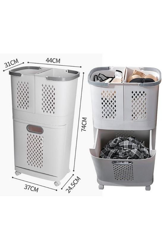 Living and Home 3 Compartment Laundry Baskets Laundry Sorter Rolling Laundry Hamper 5