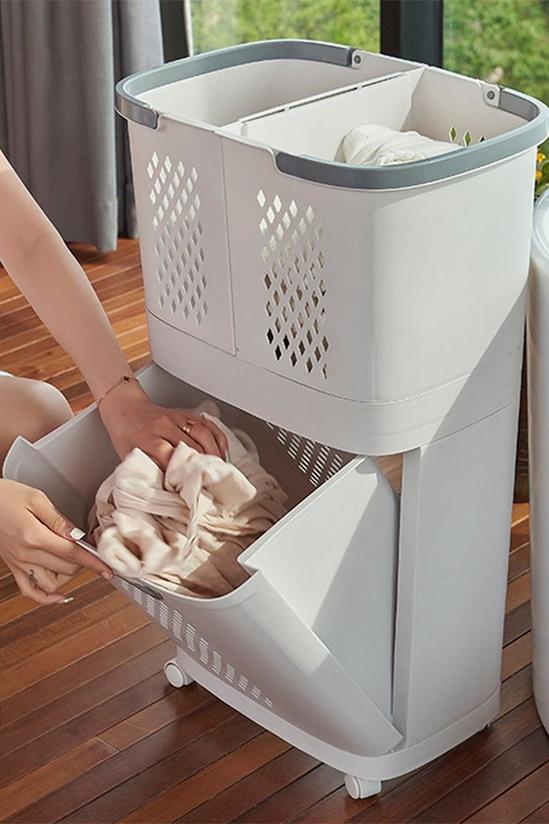 Living and Home 3 Compartment Laundry Baskets Laundry Sorter Rolling Laundry Hamper 6
