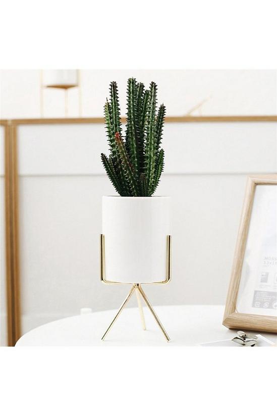 Living and Home Modern Tabletop Succulent Planter Ceramic Pots with Metal Stand 1