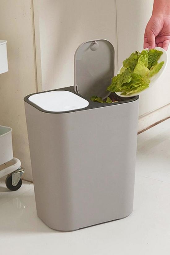 Living and Home 15L 2 Compartments Rubbish Dustbin Double Recycling Bin 2 Section Trash Can Dry Wet Separation Sorting Push-type Spring Lid Kitchen 1
