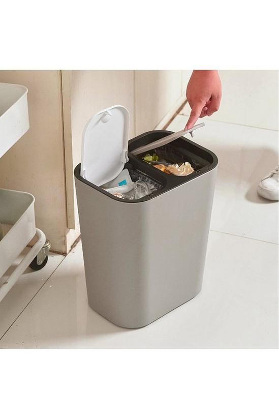 Living and Home 15L 2 Compartments Rubbish Dustbin Double Recycling Bin 2 Section Trash Can Dry Wet Separation Sorting Push-type Spring Lid Kitchen 3